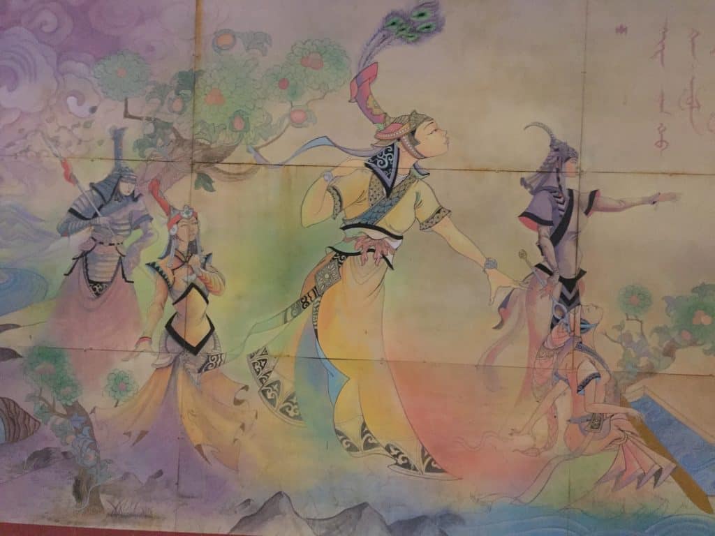 Wandmalerei mongolische Prinzessinnen in der Nähe des Kinderparkes in Ulaanbaatar